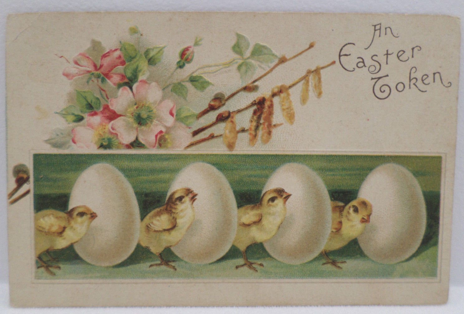 Antique Easter Postcard Chicks Eggs Embossed Posted Divided