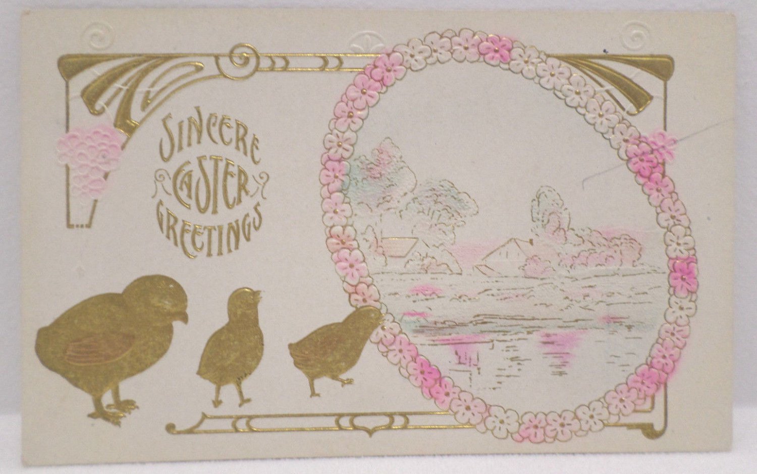 Antique Easter Postcard Baby Chickc Unposted Embossed Divided