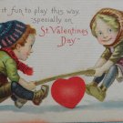 Antique Valentine Postcard Kids on Teeter Totter Divided and Unposted
