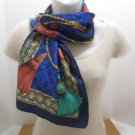 Vintage Ladies Scarf by Avon 100% Polyester made in Italy Dark Blue Gold