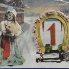 Antique New Year Postcard Girl by Horseshoe Glossy Divided and Posted 1911