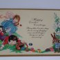 Antique Easter Postcard Humanized Rabbit Holds his Head as Children Spill Basket