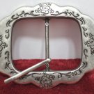 Belt Buckle Silver Tone Metal with Floral Design