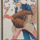 Antique Thanksgiving Postcard Uncle Sam Turkey  Embossed Posted Divided