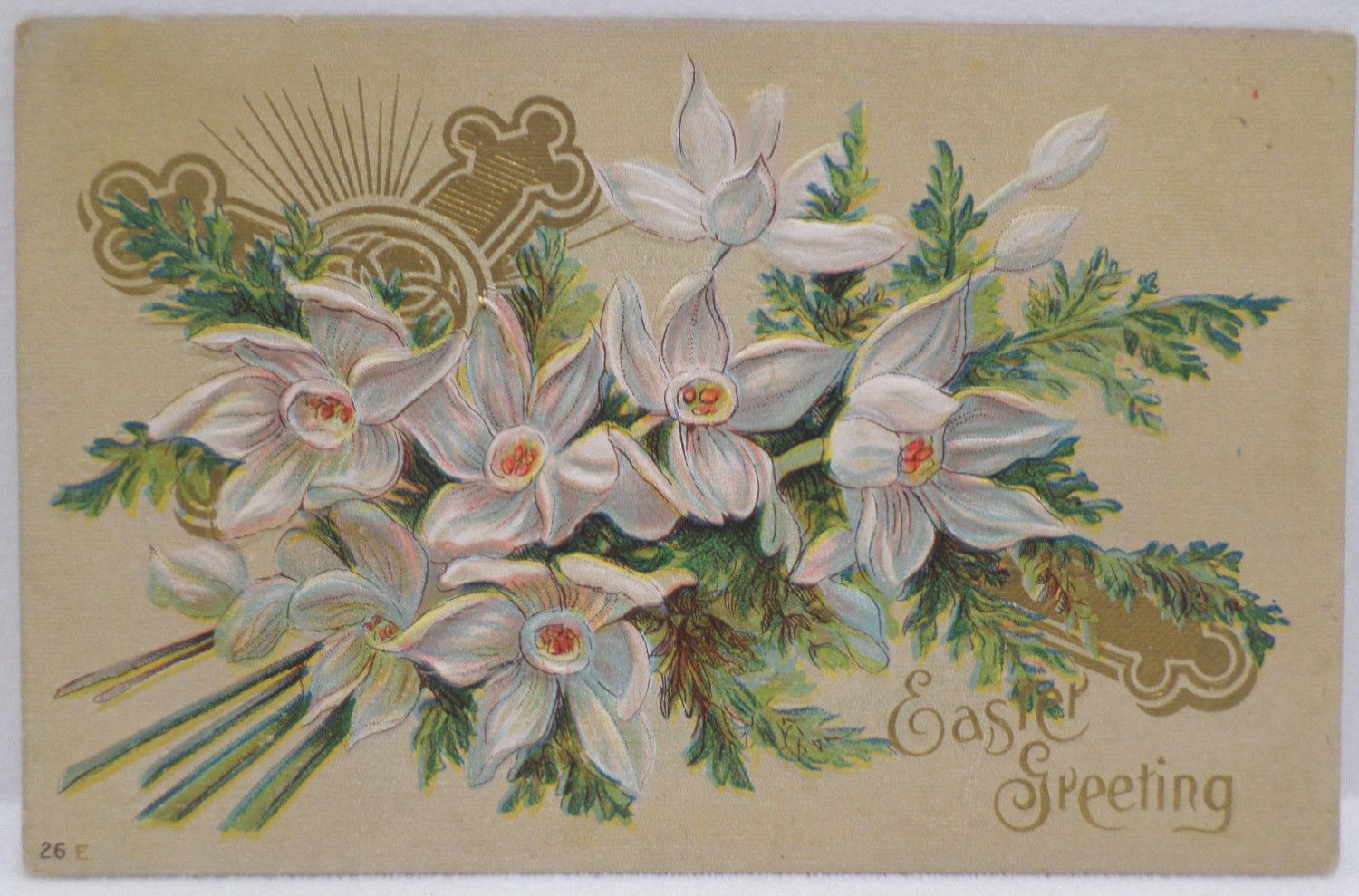 Antique Easter Postcard Floral Embossed Posted Divided