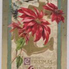 Antique Christmas Postcard Poinsettia Embossed Divided Unposted Germany