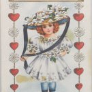 Antique Valentine Postcard Girl Playing Dress up Embossed Divided Unposted