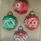 Merry Brite Round Glass Christmas Tree Ornaments set of four 2 1/2" wide in original box