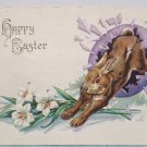 Antique Easter Postcard Rabbit Egg Embossed Posted Divided