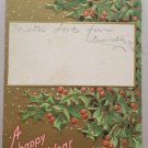 Antique 1914 New Year Postcard Holly Unposted Embossed Divided
