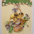 Antique Easter Postcard Baby Chicks in Basket Embossed Unposted Divided