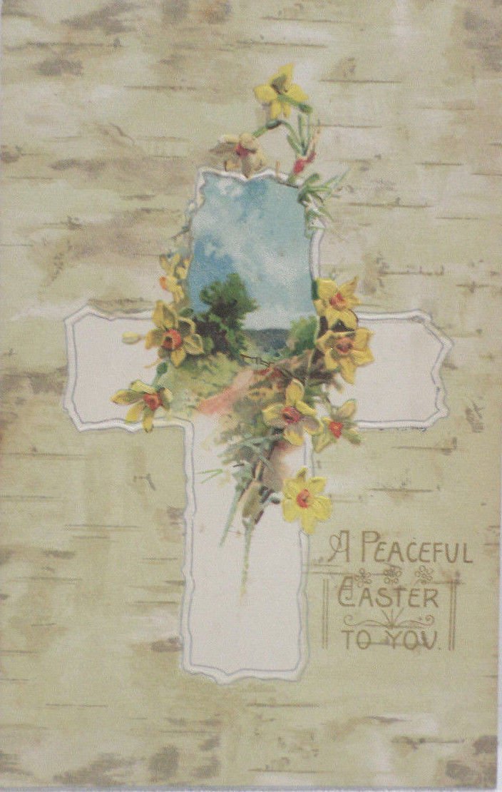 Antique Easter Postcard Cross Embossed Posted Undivided