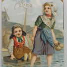 Antique 1908 Valentine Postcard 2 Girls Wading in Water Embossed Divided Posted