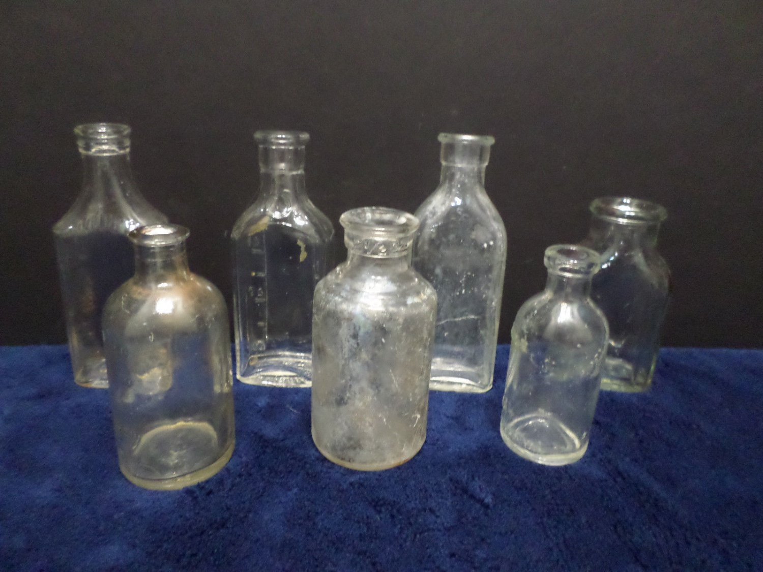 Antique Medicine Bottles Clear Glass Cork Top Lot of 7