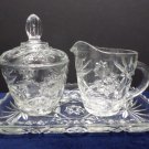 Sugar and Creamer Set W/Tray Early American Prescut Anchor Hocking Star of David