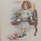 Antique Valentine Postcard Girl by Couch Divided and Unposted  USA