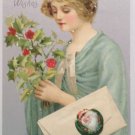 Antique 1901 Christmas Postcard Beautiful Woman Undivided Posted