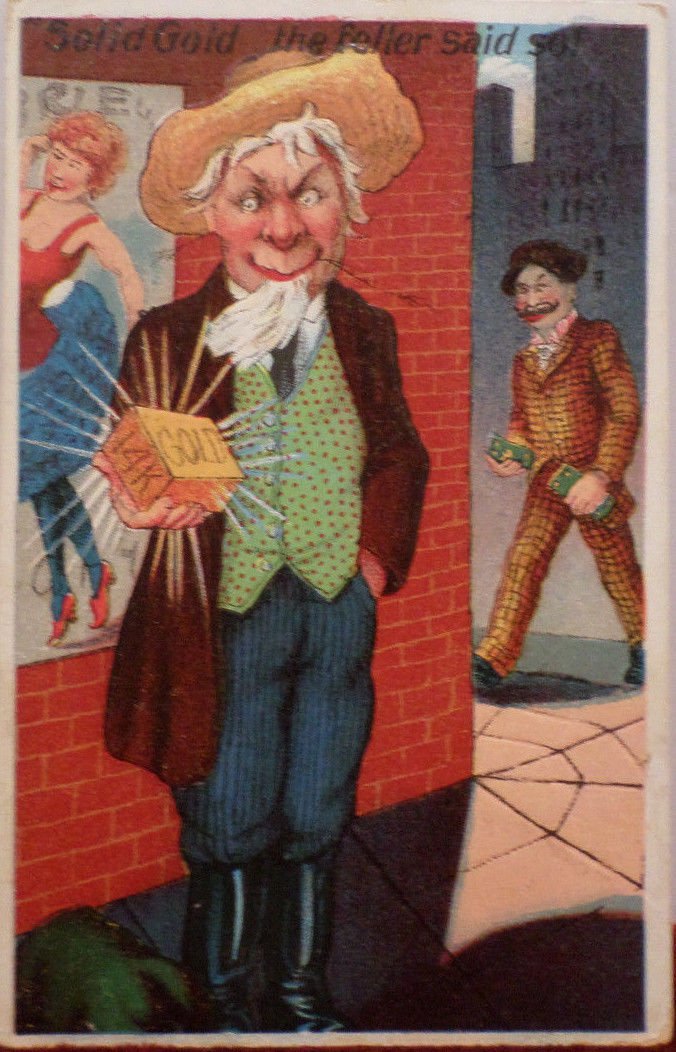 1910 Antique Postcard Solid Gold the Feller Said so Posted Divided