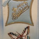 Antique Birthday Postcard Satin Pillow with Butterfly Unposted Divided