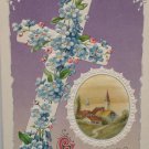 1910 Easter Postcard Blue Floral Cross Winsch Embossed Posted Divided