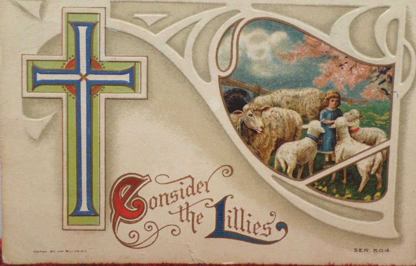 Antique Easter Postcard Little Boy Sheep Miller Embossed Posted Divided