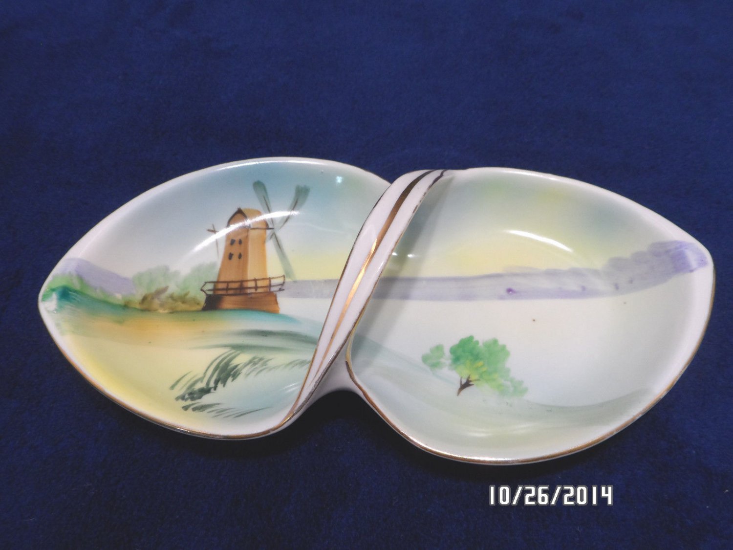 Nippon Cookie Basket with Handle Windmill Country Scene Porcelain