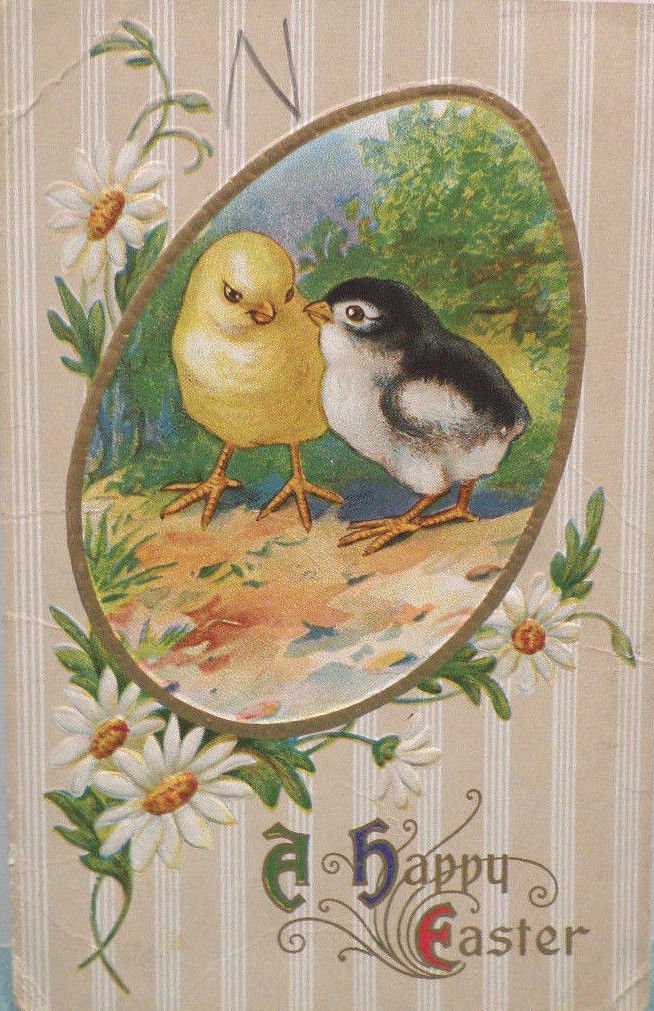 Antique Easter Postcard Chicks Embossed Unposted Divided