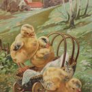 Antique Easter Postcard Chicks on Wagon Embossed Posted Undivided