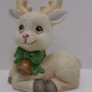Christmas Figurine Bisque White Reindeer with Gold Bell Around Neck