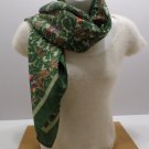 Womens Scarf Green and Brown Leaves Red Flowers 100% Polyester made in Italy
