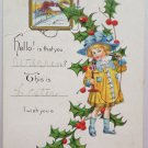 Antique Christmas Postcard  Little Girl with Holly Embossed Unposted Divided