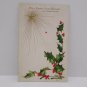 Antique Christmas Postcard Green Holly Gold Star Posted Divided