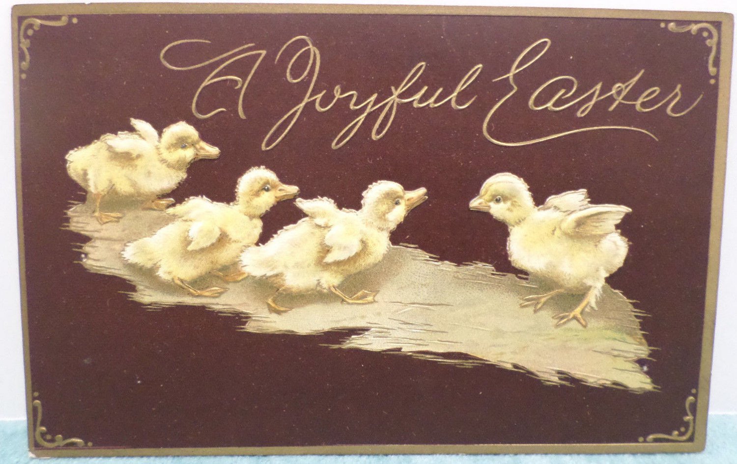 1912 Easter Postcard Ducklings Embossed Posted Divided