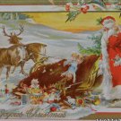 Antique Christmas Postcard Santa Claus Sleigh Over Turned Embossed Unposted