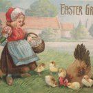 Antique 1911 Easter Postcard Little Girl With Basket Embossed Posted Divided
