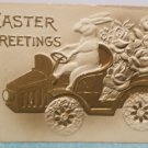 Easter Postcard Humanized Rabbit Driving a Car Embossed Posted Divided 1909