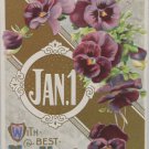 Antique 1910 New Year Postcard Purple Floral by Winsch Germany Embossed Posted