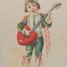 Antique Valentine Postcard Boy with Guitar Divided and Unposted