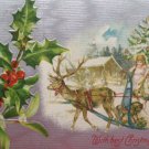 Antique Christmas Postcard Tan Santa Claus in a Sleigh with one Reindeer