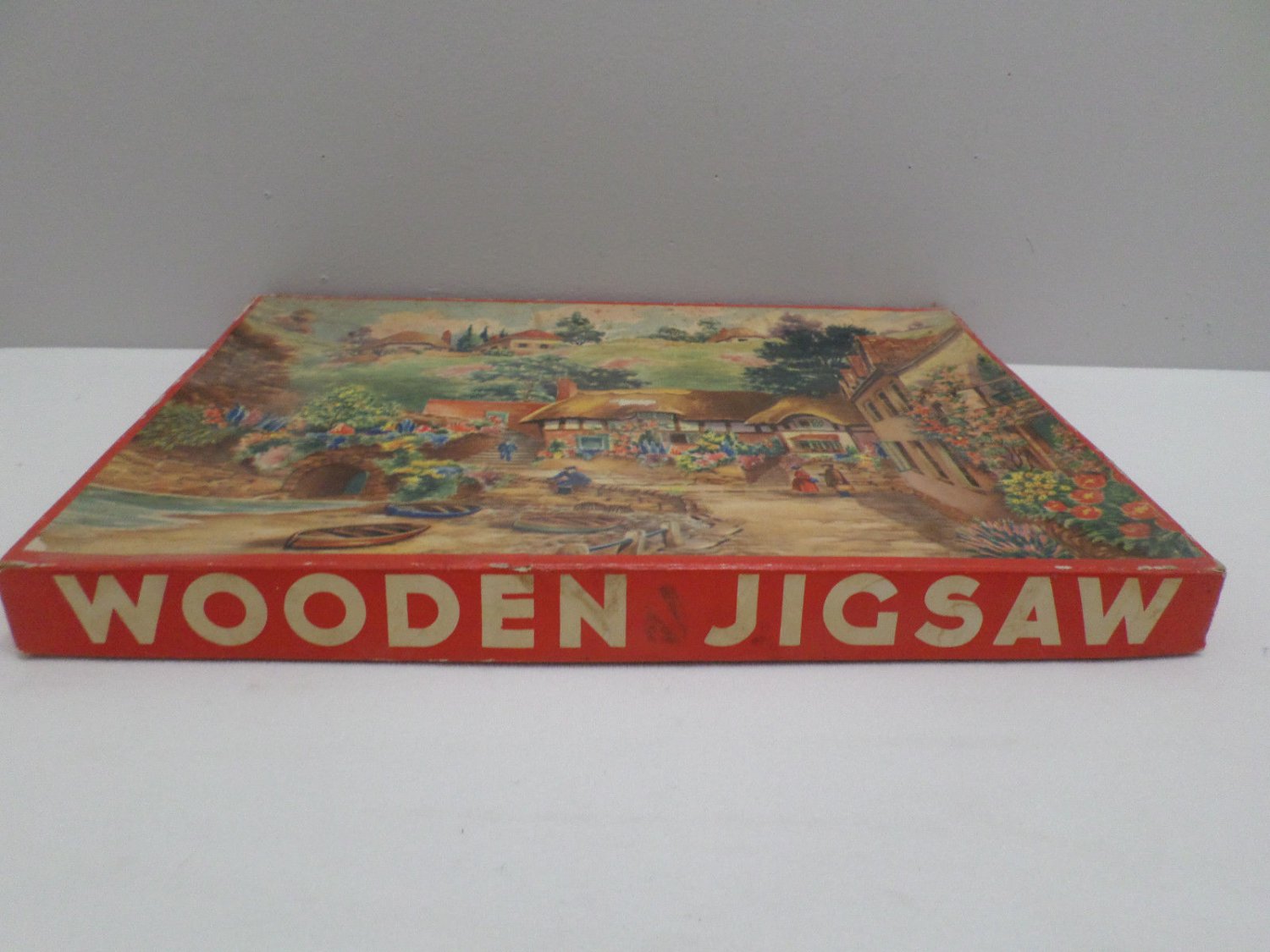 Antique Jigsaw Puzzle Wooden Over 100 Pieces Country Cottage Scenery