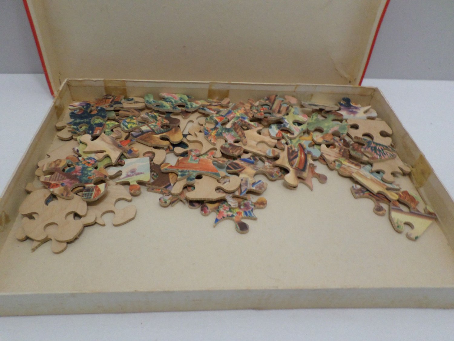 Antique Jigsaw Puzzle Wooden Over 100 Pieces Country Cottage Scenery