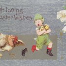 Antique Easter Postcard Chicken Chasing Boy That has her Chicks Unposted