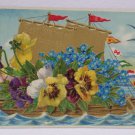 Birthday Greetings Postcard Flowers Germany Embossed Posted Divided