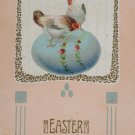 Antique Easter Postcard Rooster Hen Egg Embossed Unposted Divided
