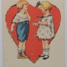 Antique Valentine Postcard of Girl and Boy Embossed Divided and Unposted