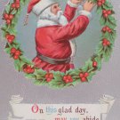 Antique 1909 Christmas Postcard Santa Claus Embossed Posted Divided