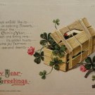 Antique 1914 New Year Postcard 4 Leaf Clover by Winsch Posted Embossed Dividded