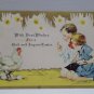 1930 Easter Postcard Children Hen Eggs Posted Divided