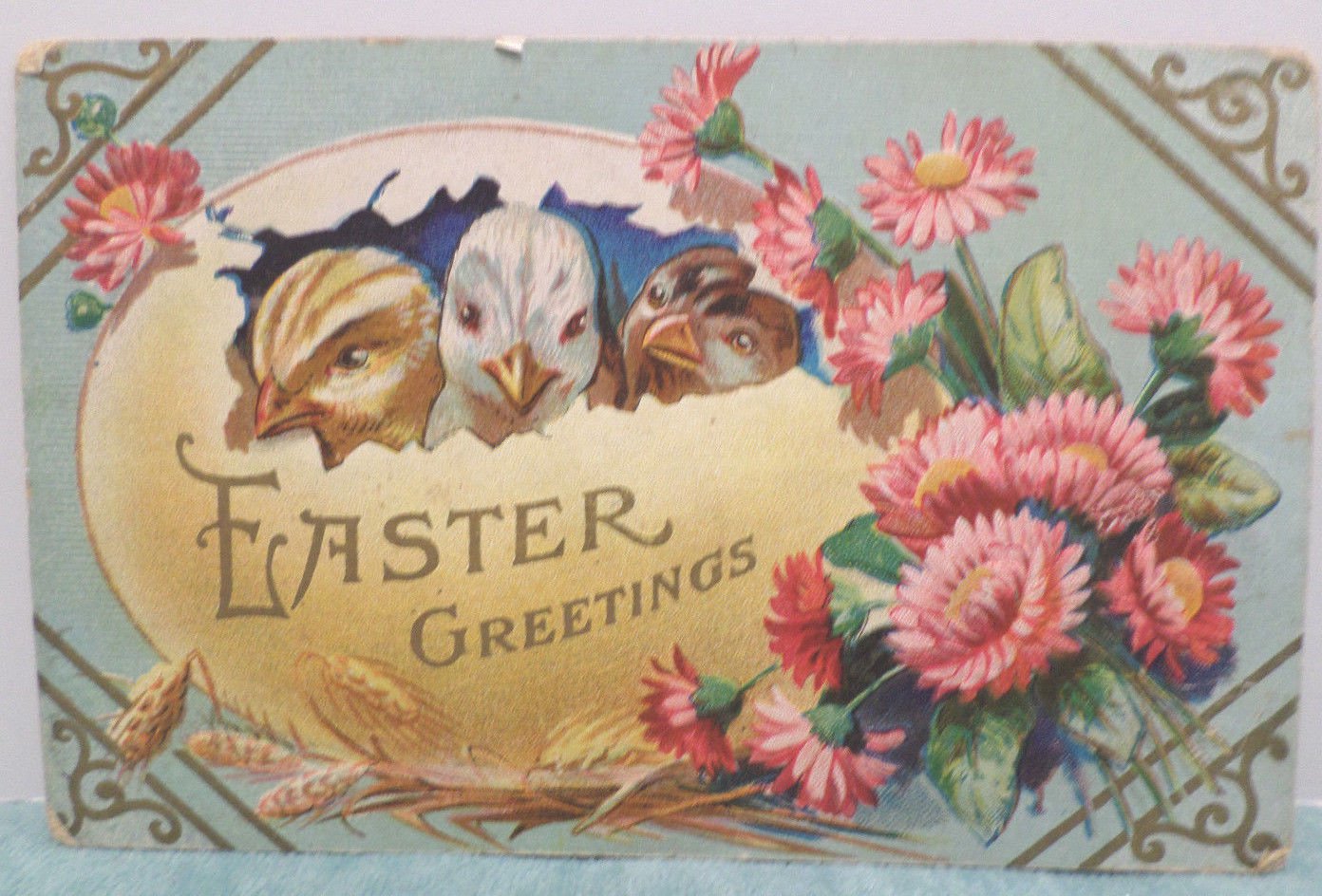 Antique Easter Postcard Chicks Egg Unposted Divided