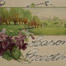 Christmas postcard Purple Floral and Scenic Unposted Undivided